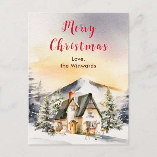 Winter Vakantiehuis Vrolijk kerstfeest Feestdagenkaart (Voorkant)
