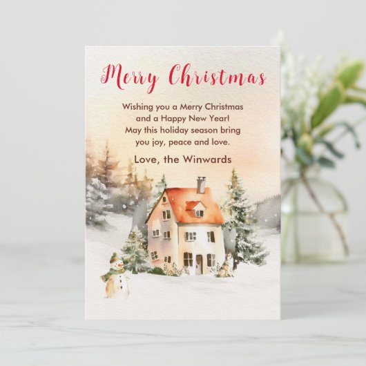 Winter Vakantiehuis Vrolijk kerstfeest Feestdagenkaart (Staand voorkant)