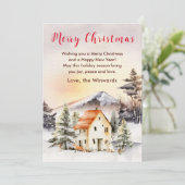 Winter Vakantiehuis Vrolijk kerstfeest Feestdagenkaart (Staand voorkant)