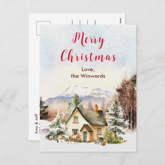 Winter Vakantiehuis Vrolijk kerstfeest Feestdagenkaart (Voorkant / Achterkant)