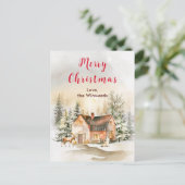 Winter Vakantiehuis Vrolijk kerstfeest Feestdagenkaart (Staand voorkant)