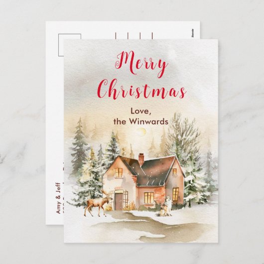 Winter Vakantiehuis Vrolijk kerstfeest Feestdagenkaart (Voorkant / Achterkant)