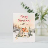 Winter Vakantiehuis Vrolijk kerstfeest Feestdagenkaart (Staand voorkant)