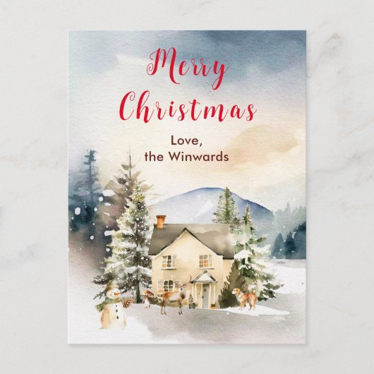 Winter Vakantiehuis Vrolijk kerstfeest Feestdagenkaart (Voorkant)