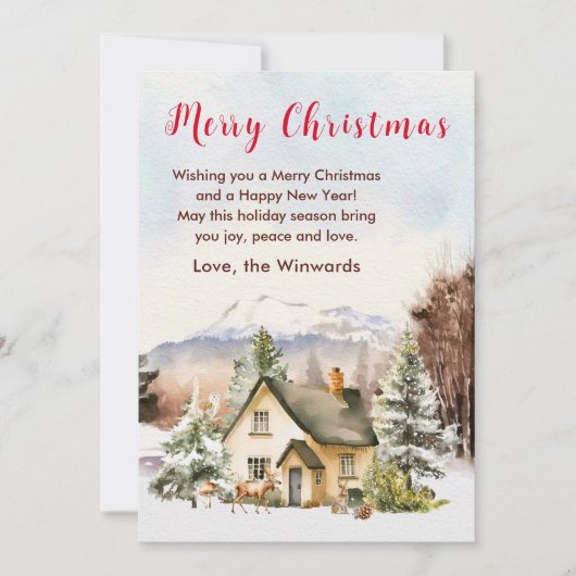 Winter Vakantiehuis Vrolijk kerstfeest Feestdagenkaart (Voorkant)