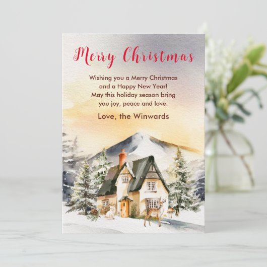 Winter Vakantiehuis Vrolijk kerstfeest Feestdagenkaart (Staand voorkant)
