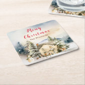 Winter Vakantiehuis Vrolijk kerstfeest Kartonnen Onderzetters (Schuin)