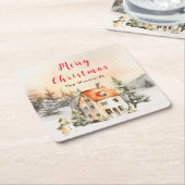 Winter Vakantiehuis Vrolijk kerstfeest Kartonnen Onderzetters (Schuin)