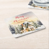 Winter Vakantiehuis Vrolijk kerstfeest Kartonnen Onderzetters (Schuin)