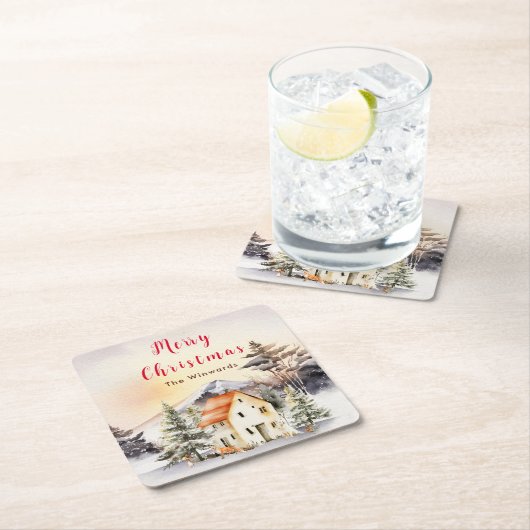 Winter Vakantiehuis Vrolijk kerstfeest Kartonnen Onderzetters (Insitu)