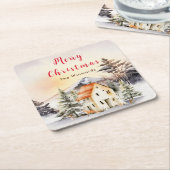 Winter Vakantiehuis Vrolijk kerstfeest Kartonnen Onderzetters (Schuin)