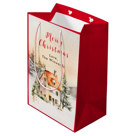 Winter Vakantiehuis Vrolijk kerstfeest Medium Cadeauzakje (Achterkant Gekanteld)