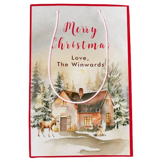 Winter Vakantiehuis Vrolijk kerstfeest Medium Cadeauzakje (Voorkant)