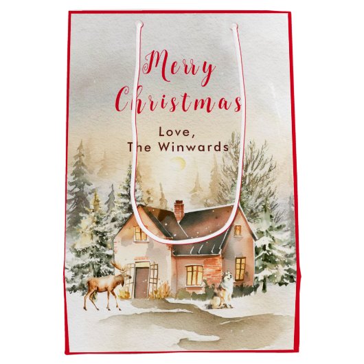 Winter Vakantiehuis Vrolijk kerstfeest Medium Cadeauzakje (Achterkant)