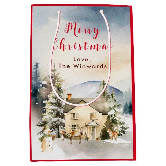 Winter Vakantiehuis Vrolijk kerstfeest Medium Cadeauzakje (Voorkant)