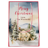 Winter Vakantiehuis Vrolijk kerstfeest Medium Cadeauzakje (Achterkant)