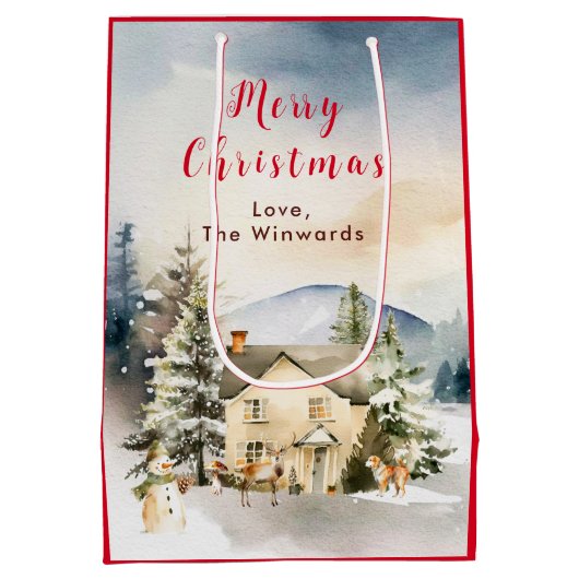 Winter Vakantiehuis Vrolijk kerstfeest Medium Cadeauzakje (Achterkant)