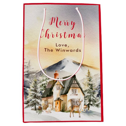 Winter Vakantiehuis Vrolijk kerstfeest Medium Cadeauzakje (Voorkant)