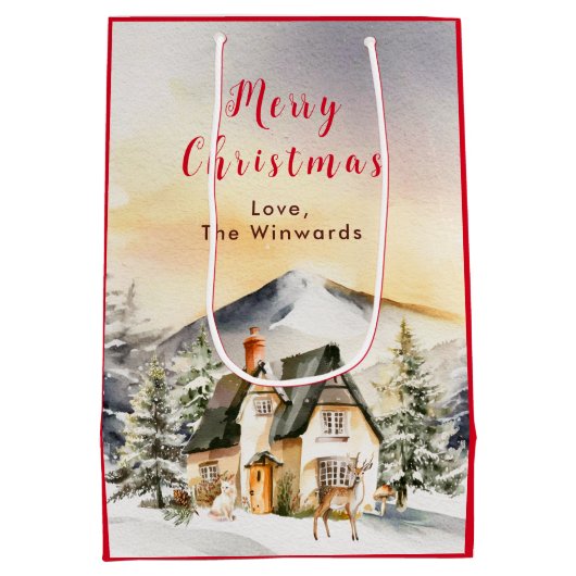 Winter Vakantiehuis Vrolijk kerstfeest Medium Cadeauzakje (Achterkant)