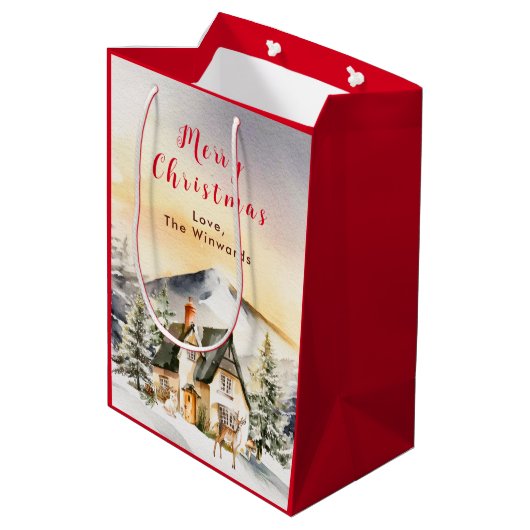 Winter Vakantiehuis Vrolijk kerstfeest Medium Cadeauzakje (Achterkant Gekanteld)