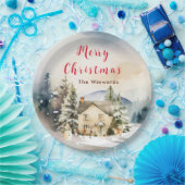 Winter Vakantiehuis Vrolijk kerstfeest Papieren Bordje (Feest)