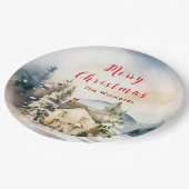 Winter Vakantiehuis Vrolijk kerstfeest Papieren Bordje (Gekanteld)