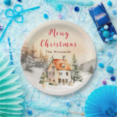 Winter Vakantiehuis Vrolijk kerstfeest Papieren Bordje (Feest)