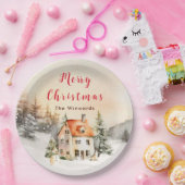 Winter Vakantiehuis Vrolijk kerstfeest Papieren Bordje (Feest)