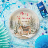 Winter Vakantiehuis Vrolijk kerstfeest Papieren Bordje (Feest)