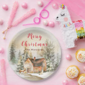 Winter Vakantiehuis Vrolijk kerstfeest Papieren Bordje (Feest)