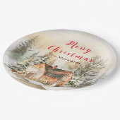 Winter Vakantiehuis Vrolijk kerstfeest Papieren Bordje (Gekanteld)