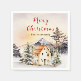 Winter Vakantiehuis Vrolijk kerstfeest Servet