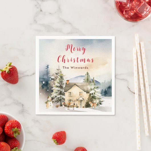 Winter Vakantiehuis Vrolijk kerstfeest Servet (Insitu)