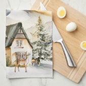 Winter Vakantiehuis Vrolijk kerstfeest Theedoek (Quarter Fold)