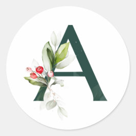 Winter vakanties MONOGRAM rode poinsettia bessen  Ronde Sticker