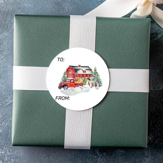 Winter Vakantiestal Boerderij Dieren Ronde Sticker