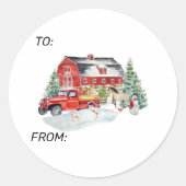 Winter Vakantiestal Boerderij Dieren Ronde Sticker (Voorkant)