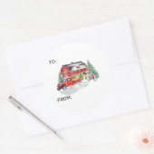 Winter Vakantiestal Boerderij Dieren Ronde Sticker (Envelop)