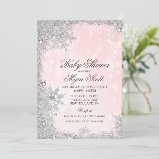 Winter-vakantieverblijf Baby shower uitnodiging (Staand voorkant)