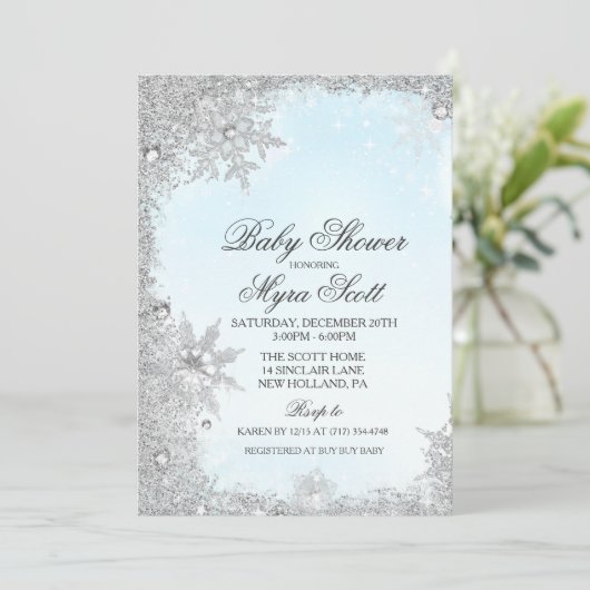 Winter-vakantieverblijf Baby shower uitnodiging (Staand voorkant)