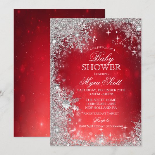 Winter-vakantieverblijf Baby shower uitnodiging (Voorkant / Achterkant)