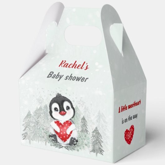 Winter Valentijnse Penguin Boy Baby shower Groot Bedankdoosjes (Voorkant)