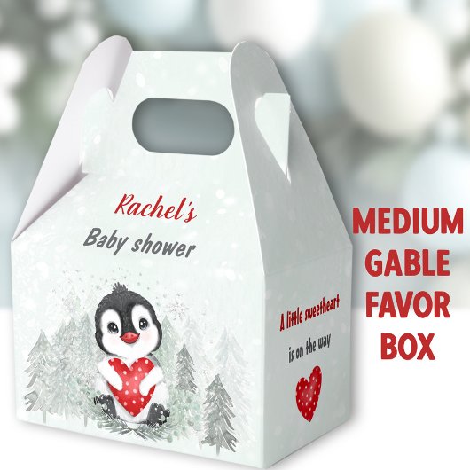 Winter Valentijnse Penguin Boy Baby shower Medium Bedankdoosjes