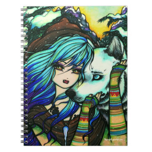 Winter Vampire Wolf Snow Mountain Girl Fantasy Art Notitieboek