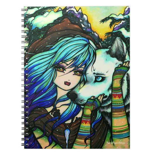 Winter Vampire Wolf Snow Mountain Girl Fantasy Art Notitieboek (Voorkant)