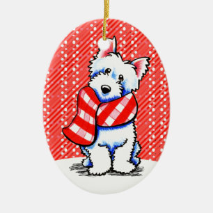 Winter van de Sjaal van de Plaid van Westie de Keramisch Ornament
