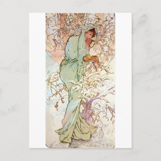 Winter van Mucha Briefkaart (Voorkant)