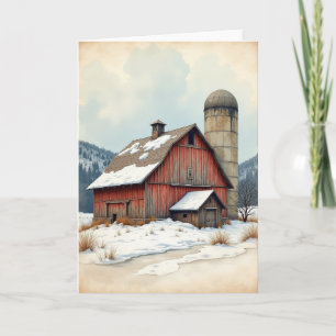 Winter Verjaardag Besneeuwde Schuur Kaart