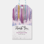 Winter Verjaardag Blauw Paars met Sneeuw Bomen Cadeaulabel (Voorkant)