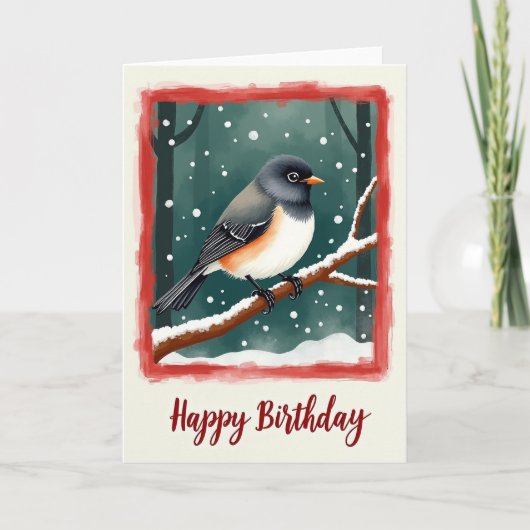 Winter Verjaardags Vogelkaart Kaart (Voorkant)